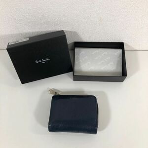 Z※ Paul Smith ポール スミス 873 584 P954 ポールドローイング 2つ折り財布 二つ折り 牛革 普段使い 銭入れ ファスナー 箱付き 傷有り