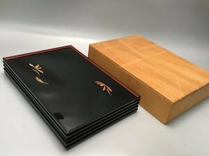 A596 Echizen paint tea . stone tool natural tree book@ lacquer .. black paint . seat serving tray . customer . also box unused goods 