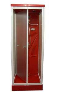 【SS-007R】 赤 シャワールーム お洒落なレッド インテリア 組立シャワーユニット コンパクト 中折れ スライド 扉 強化ガラス シルクガラス