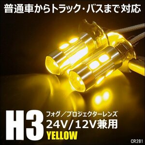 フォグランプ 黄 イエロー 12/24V兼用 H3 LED ショートタイプ 2個セット メール便送料無料 (281)/22п