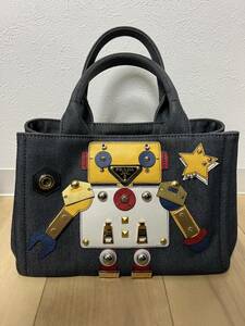 【美品】【送料無料】PRADA プラダ カナパ トートバッグ デニム ロボット 1BG439 ※ストラップ欠品