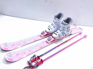 キッズジュニア 女の子向け ブーツ付き4点セット PURE CONSCIOUS 110cm/ブーツROSSIGNOL FUN GIRL 20.5cm カービングスキー[12-103ES]@140