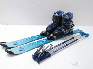 ブーツ付き4点セット 水色 Kida AUTHORITY 100cm /SNOWCARVING SCL 22.0cm 子供用ジュニアカービングスキー 可変式ポール[12-146E] @140