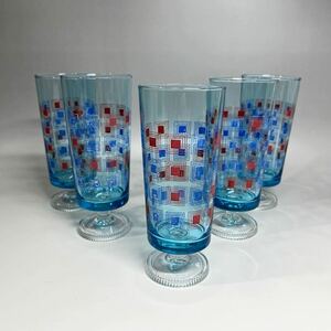 昭和レトロ　グラス　5客セット　ガラスコップ 食器 ブルー