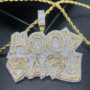 【新品】ネックレス HOOD BABY ロープ チェーン ホワイト ゴールド 金 メッキ ビック 文字 ペンダント hiphop ブリンブリン ストリート B系