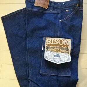 デッドストック【BISON】ストレート デニム カーゴパンツ 2I 0934 SIZE:W31 濃紺インディゴ フラッシャー付き (バイソン,ヴィンテージ)の画像5