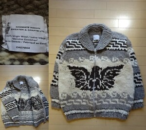 カナダ製【MODESTE INDIAN SWEATER & CRAFTS】サンダーバード柄 ジップアップ カウチンセーター (モデストインディアンセーター)