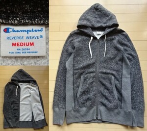 【Champion】リバースウィーブ フルジップ スウェットパーカー ゴマ塩 SIZE:MEDIUM (チャンピオン,ごま塩,アメカジ,ンテージ)