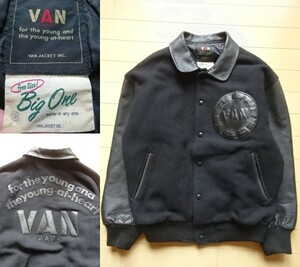 希少・当時物【VAN JACKET】アーチロゴ 袖皮革 スタジャン ブラック SIZE:BIG ONE (ヴァンヂャケット)