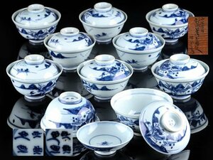 【流】中国美術 新渡 染付蓋茶碗十客 箱付 KS552