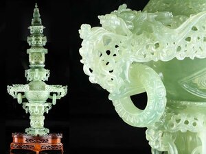 【流】中国美術 砡彫刻特大香炉 高111cm TQ140