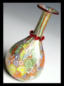 n741 ムラノ ベネチアングラス 金彩 ミルフィオリ ベース 花瓶 飾壷 ①
