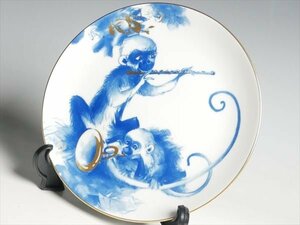 k725 Meissen マイセン 【フルートとラッパを吹くサルの親子】 干支 イヤープレート 飾皿