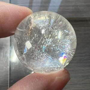 超レア　虹入り　クォーツインクォーツ　スフィア　3 貫入水晶