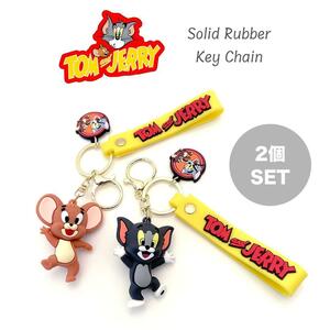 トムとジェリー 立体 キーホルダー 2個セット Ver.2 ストラップ付き キーリング TOM & JERRY