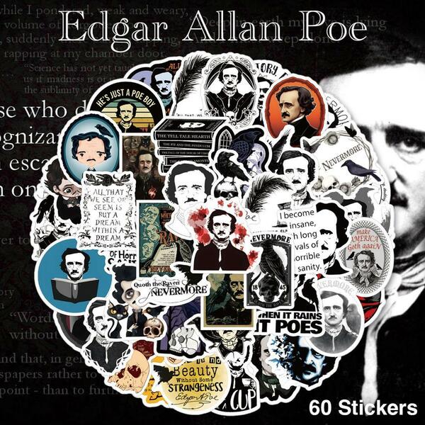 Edgar Allan Poe ステッカー 60枚セット PVC 防水 シール エドガー アランポー 小説家 詩人 盗まれた手紙 推理小説 ゴシック ホラー