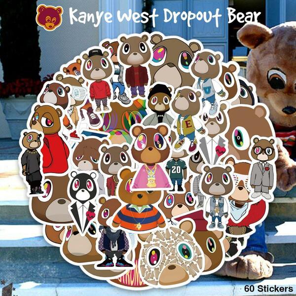 Kanye West Dropout Bear ステッカー 60枚セット PVC 防水 シール カニエ ウェスト ドロップアウトベア ラッパー ラップ HIP HOP