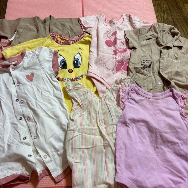 50〜70 可愛いブランド半袖セット ロンパース 前開き かぶり カバーオール ボディスーツ 肌着 女の子 赤ちゃん 男の子