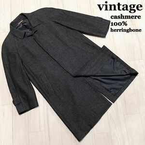 vintage ヴィンテージ ステンカラーコート カシミア100% ピュアカシミア ヘリンボーン 比翼 Valentino Rudy チャコールグレー XL相当 希少