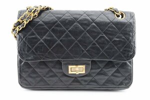 シャネル 2.55 ダブルフラップ ラムスキン マトラッセ チェーン ショルダーバッグ ブラック CHANEL