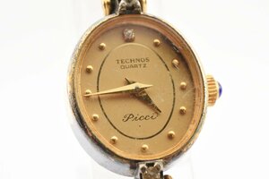 テクノス Picco ゴールド 石付き クオーツ ブレスレットウォッチ SS レディース 腕時計 TECHNOS