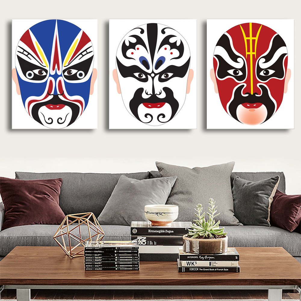 3er Set Maskengemälde Innenstoff Bild Peking-Oper Maske Beliebte 30x40cm Wandbehang Kunst Panel Wohnzimmer Geschenk Kostenloser Versand, Kunstwerk, Malerei, Andere