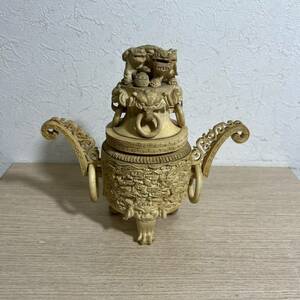 象牙風 香炉 中国 置物 古美術 細密 美術 道具 獅子 重さ約500g