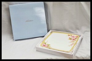 未使用 Noritake 27㎝ スクエアプレート HERTFORD ハートフォード T97318 4861-1 ボーンチャイナ 食器 花柄 金縁 ノリタケ