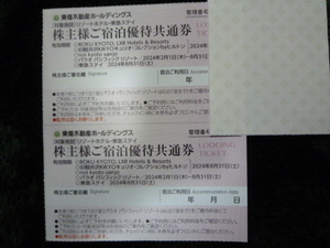 東急不動産 株主優待券 株主優待　 ご宿泊優待共通券　２枚　有効期限2024年８月31日　送料全国一律６３円