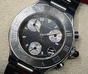 ＄【 Cartier カルティエ マスト21 クロノスカフ クォーツ クロノ 32mm W10198U2 黒文字盤 ブラックラバーベルト レディース 時計】KH10847