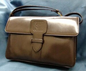 ＄希少【 LOEWE ロエベ ヘリテージ 1846 ヴィンテージ レザーバック ショルダー ハンドバック レディース こげ茶 ダークブラウン】KH10699