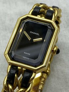 ■超希少【CHANEL シャネル プルミエール ゴールド チェーン レザー ブラック 黒文字盤 クオーツ レディースウォッチ 腕時計 全長15cm仕様