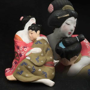 JI958 時代 博多人形 裏隠し春画人形「遊女/花魁」幅9.2cm 重175g・裏枕絵美人像・裏絵色彩春画人形 風俗艶人形 置物