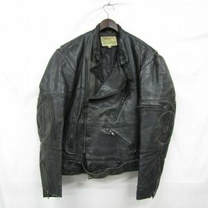 本革 70s パキスタン製 サイズ ？ gino leathers ダブル ライダース レザー ジャケット ブラック 古着 ビンテージ 3D0614