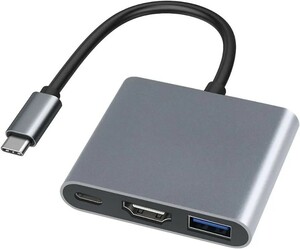 【未使用品】USB Type C to HDMI 3 in 1 USB C ハブ [HDMIポート+USB 3.0ポート+PDタイプC急速充電ポート] 変換 MacBook Air/Pro（グレー)