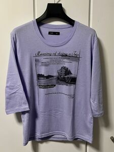 SHIPS/プリントTシャツ/メンズ/パープル紫/七分袖/少し下部に毛玉感あり