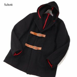 USA製★ Schott ショット 秋冬 レザー ベルト★ メルトン ウール ダッフル コート Sz.40　メンズ　I3T02247_B#N