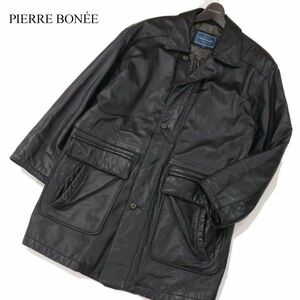 PIERRE BONEE ピエールボニー 秋冬 牛革★ 中綿入り リアル カウ レザー ハーフ コート Sz.L　メンズ 黒　I3T02246_B#N