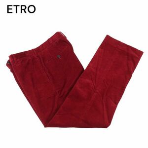 イタリア製★ ETRO エトロ 秋冬 コーデュロイ ノータック スラックス パンツ Sz.50　メンズ 赤　I3B00812_B#Q