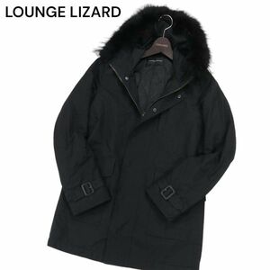 LOUNGE LIZARD ラウンジリザード 秋冬 中綿シンサレート★ リアルファー フーデッド コート Sz.1　メンズ 黒 日本製　I3T02266_B#N