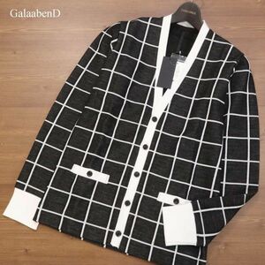 【新品 未使用】 GalaabenD ガラアーベント 秋冬 【墨黒×胡粉】 ウインドウペン ジャガード カーディガン Sz.M　メンズ　I3T02186_B#B