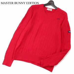 MASTER BUNNY EDITION マスターバニー パーリーゲイツ 秋冬 ウール&カシミヤ ケーブル ニット セーター Sz.6　メンズ ゴルフ　I3T02185_B#K