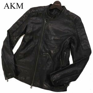 美品★ AKM contemporary エイケイエム 秋冬 羊革★ リアル ラム レザー ライダース ジャケット Sz.M　メンズ 黒　I3T02440_C#N