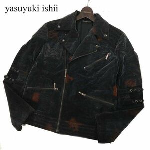 美品★ yasuyuki ishii ヤスユキイシイ 秋冬 パイソン型押し 起毛★ ダブル ライダース ジャケット Sz.M　メンズ 日本製　I3T02444_C#N