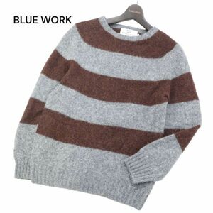 BLUE WORK × Harley OF SCOTLAND ハーレーオブスコットランド 秋冬 ボーダー ウール ニット セーター Sz.36　メンズ　I3T02360_B#K