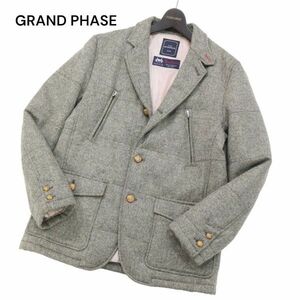 GRAND PHASE グランフェイズ 英国 MOON生地★ 秋冬 シェットランドウール ツイード 中綿 ジャケット Sz.M　メンズ　I3T02391_C#N