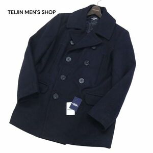 【新品 未使用】 TEIJIN MEN'S SHOP テイジン メンズショップ 秋冬 中綿★ NOBILIA ウール Pコート Sz.LL　メンズ ネイビー　I3T02346_B#N