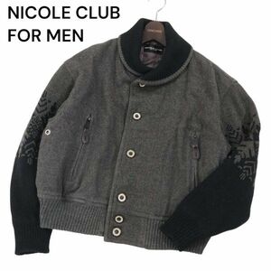 初期★ NICOLE CLUB FOR MEN ニコルクラブ フォーメン 秋冬 ニット切替★ ビッグ ウール ボンバー ジャケット Sz.F　メンズ　I3T02294_B#N