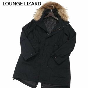 LOUNGE LIZARD ラウンジリザード 秋冬 中綿シンサレート ライナー★ リアルファー ミリタリー モッズコート Sz.1　メンズ 黒　I3T02276_B#N