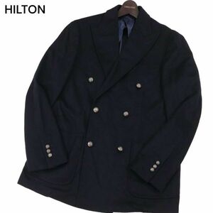 HILTON ヒルトン × リングヂャケット 秋冬 刻印ボタン★ウール&カシミヤ ダブル ブレザー ジャケット 紺ブレ Sz.LL　メンズ　I3T02541_C#N